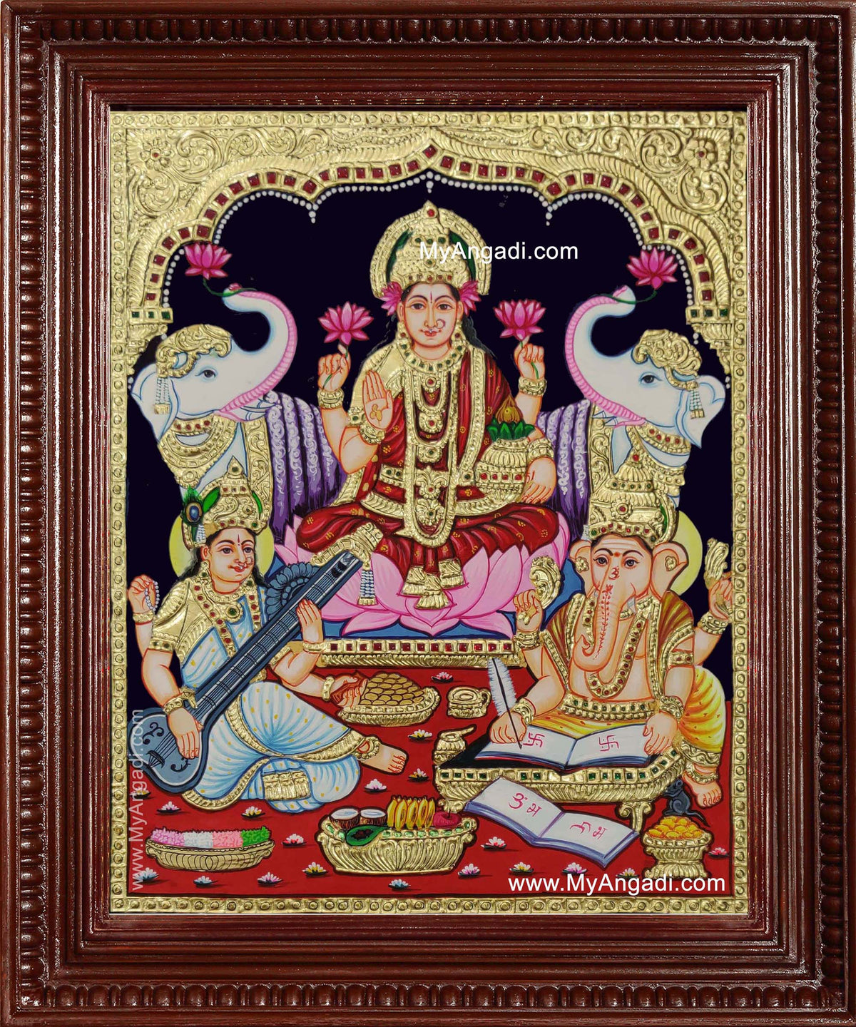Lakshmi Ganesha Saraswathi Tanjore Painting