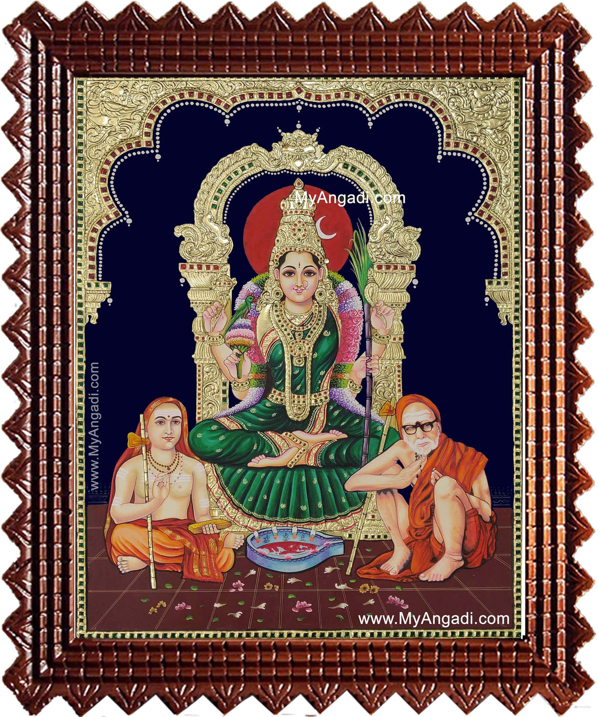 Kamatchi Amman Sankarar Kanchi Periyavar Tanjore Painting