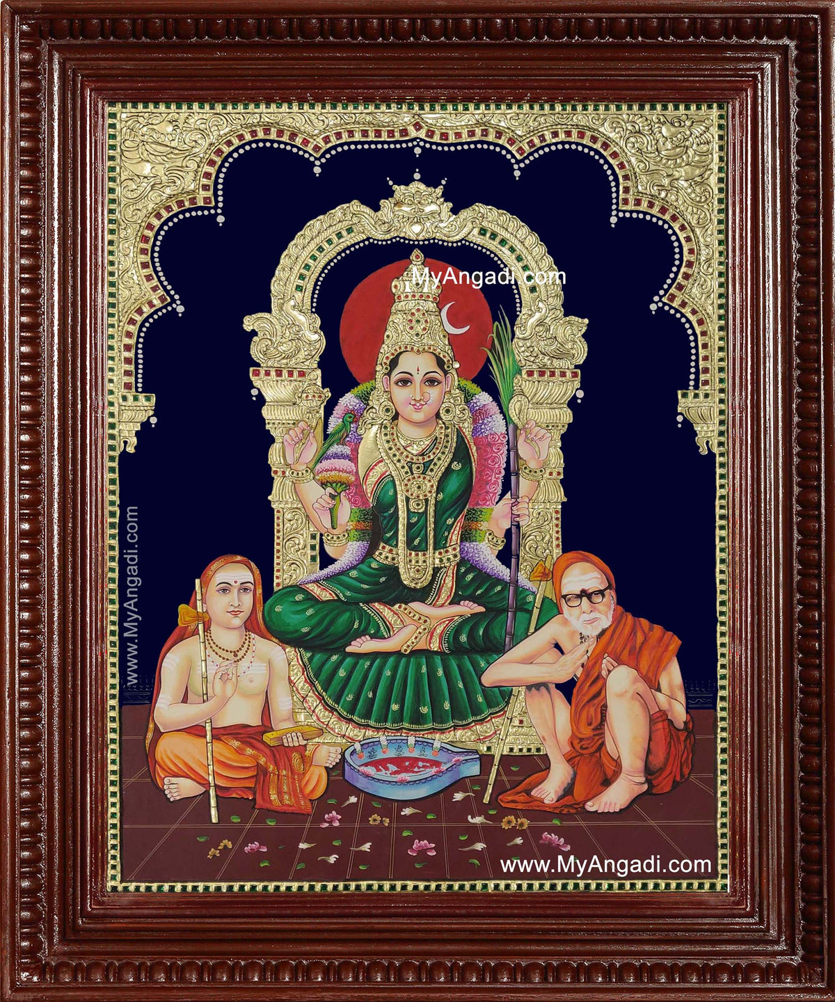 Kamatchi Amman Sankarar Kanchi Periyavar Tanjore Painting