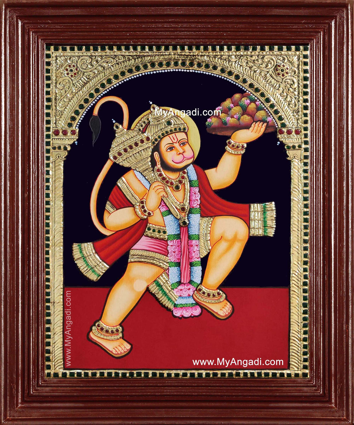 Hanuman With Sanjeevi Hills Tanjore Painting