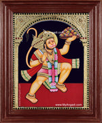 Hanuman With Sanjeevi Hills Tanjore Painting