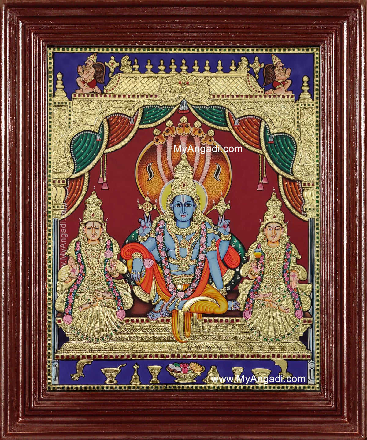 Vishnu Perumal Shri Devi Bhoo Devi Tanjore Painting