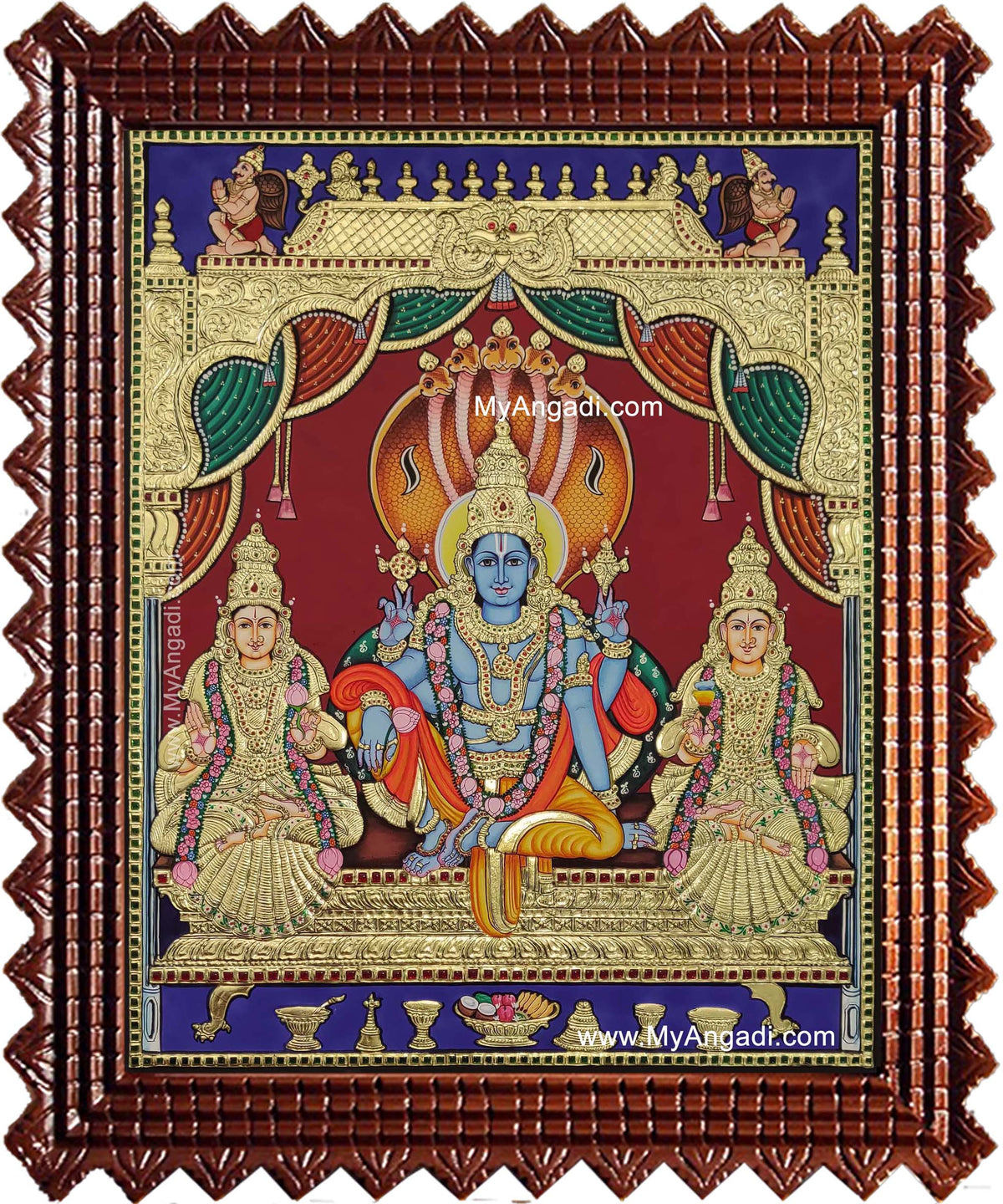 Vishnu Perumal Shri Devi Bhoo Devi Tanjore Painting