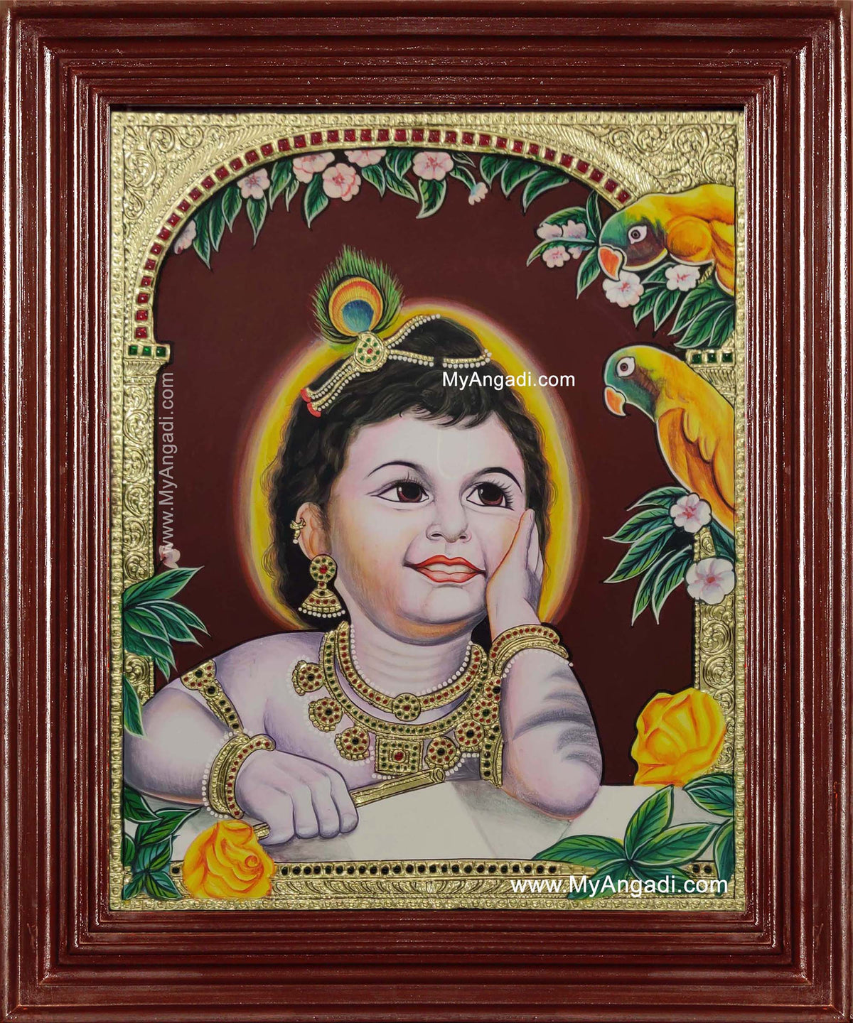 Parrot Krishna Tanjore Painting