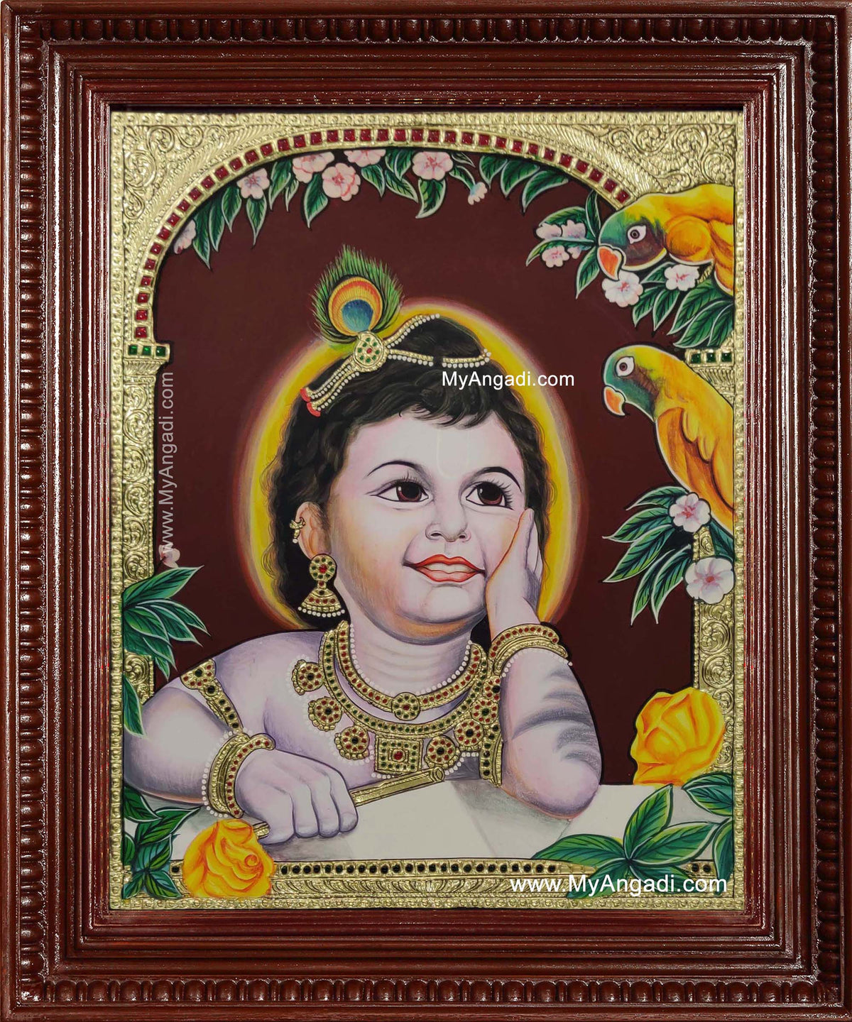Parrot Krishna Tanjore Painting