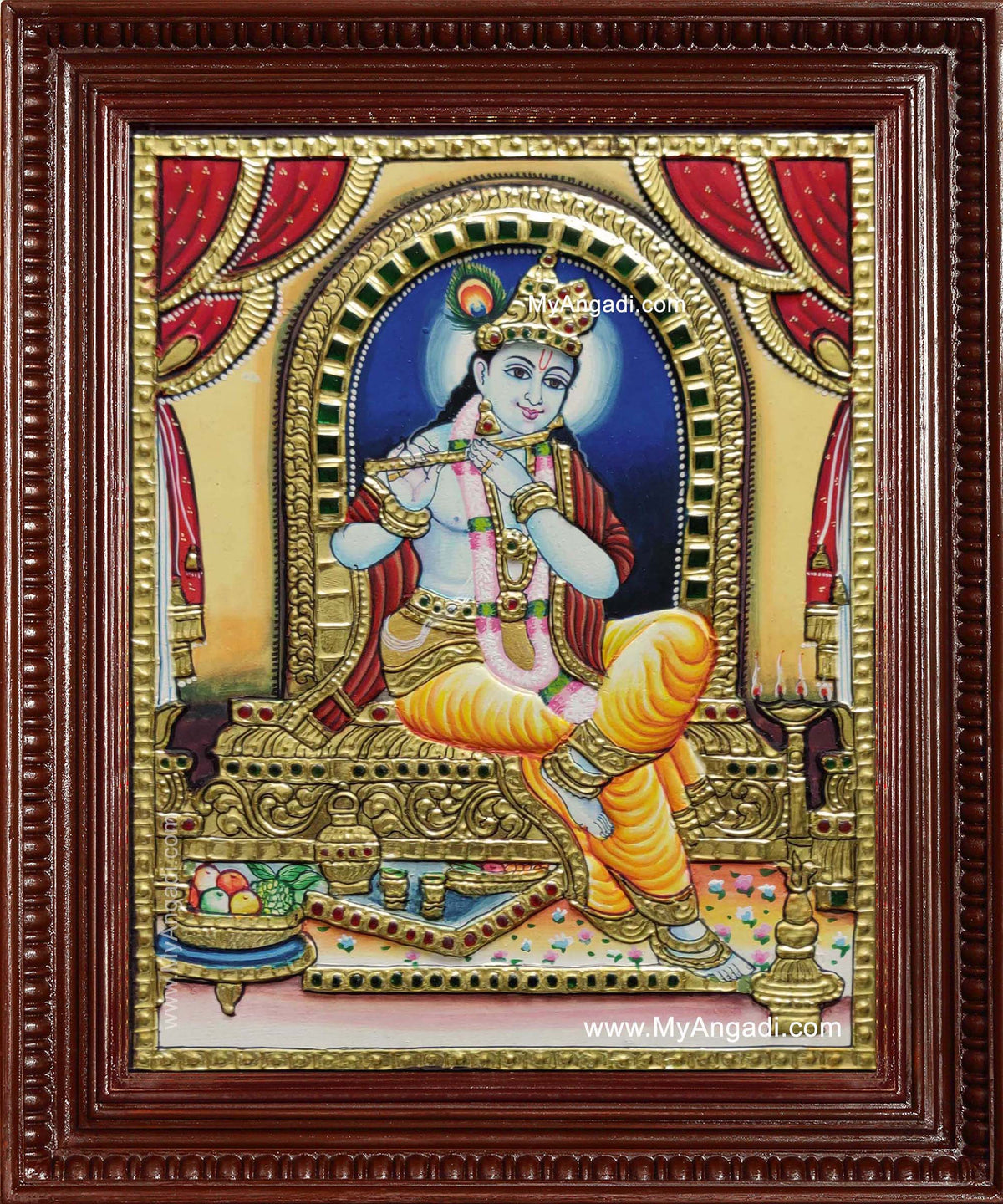 Shri Krishna Playing Flute Tanjore Painting