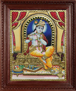 Shri Krishna Playing Flute Tanjore Painting