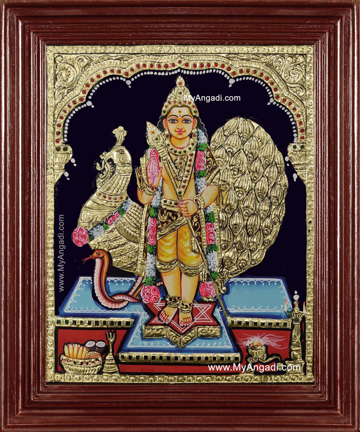 Kartikeyan Peacock Tanjore Painting