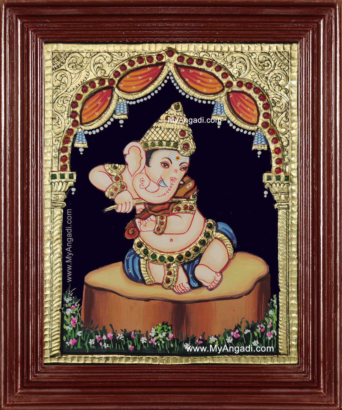 Music Ganesha Playing Veenai Tanjore Painting