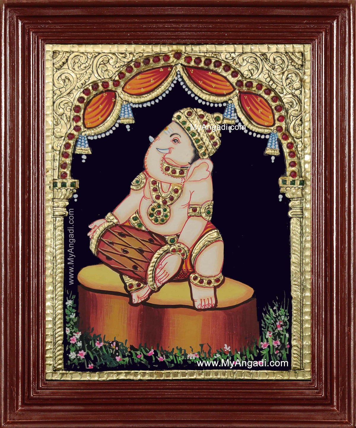 Music Ganesha Playing Mridangam Tanjore Painting