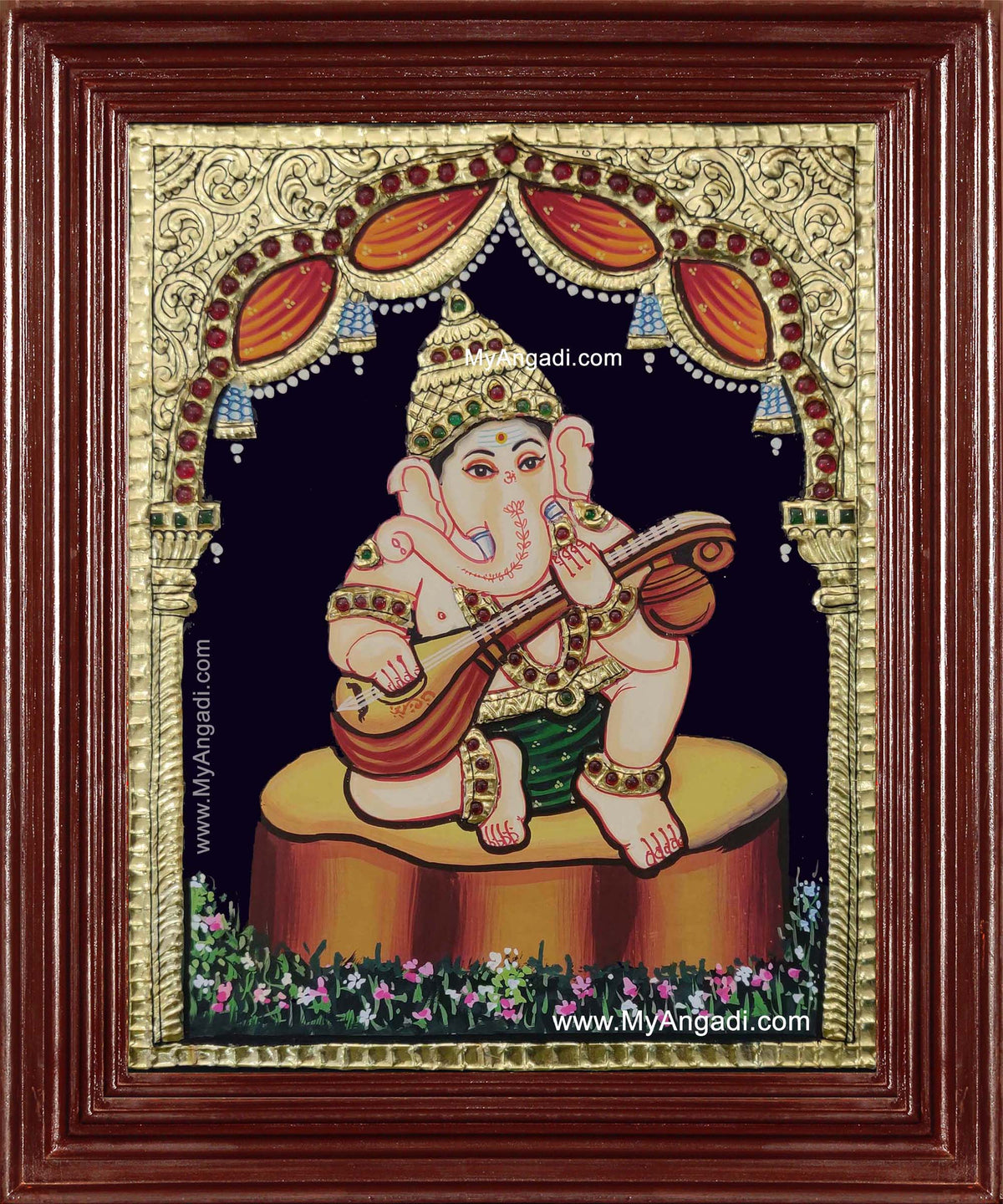 Music Ganesha Playing Veenai Tanjore Painting