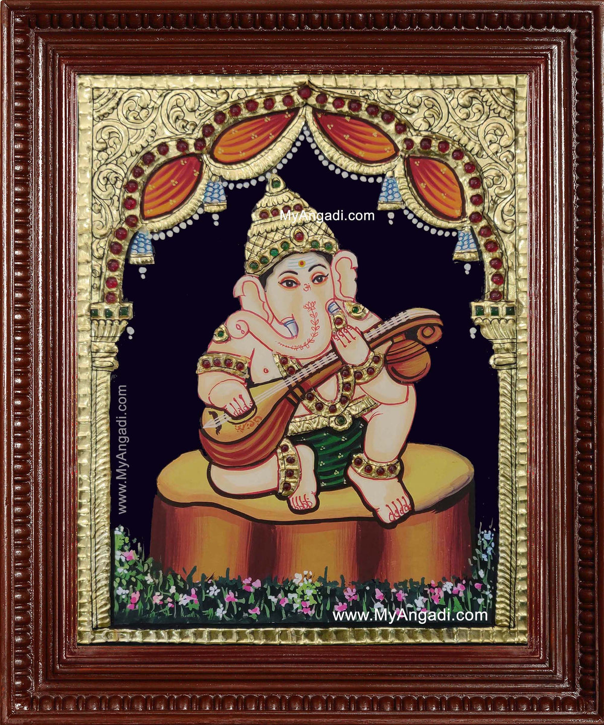 Music Ganesha Playing Veenai Tanjore Painting