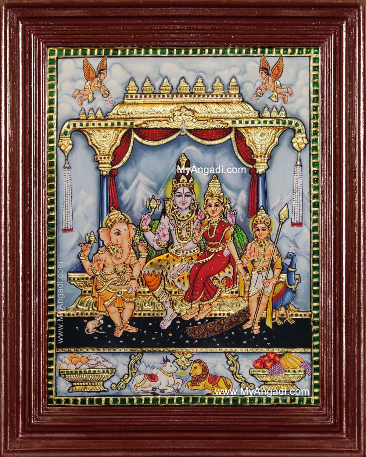 Shiva Family Paarvathi Ganesh Murugan Tanjore Painting