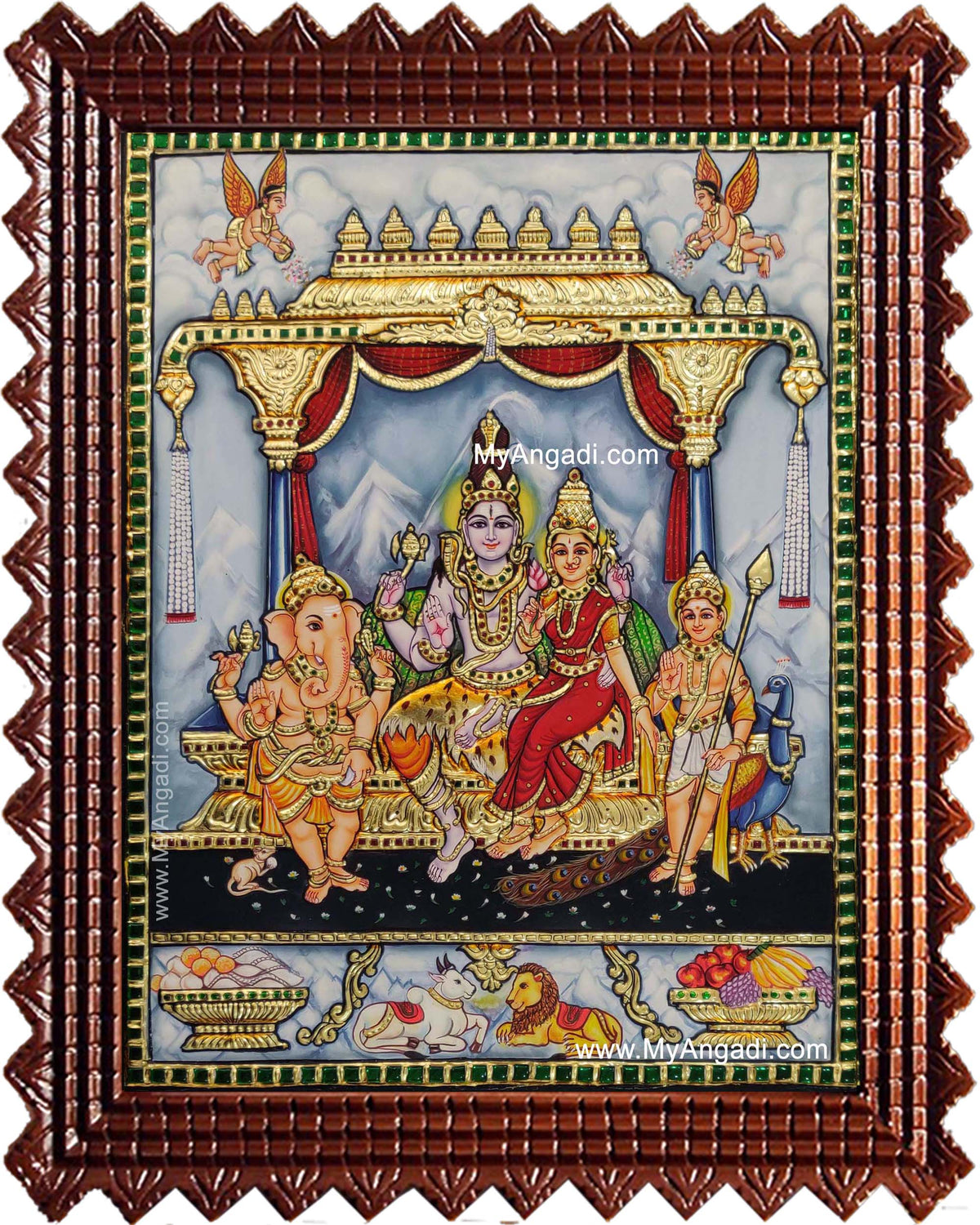 Shiva Family Paarvathi Ganesh Murugan Tanjore Painting