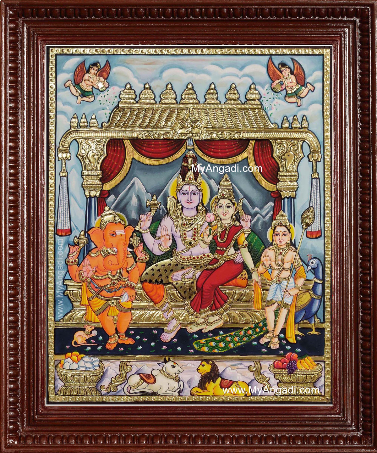 Siva Family Paarvathi Ganesh Murugan Tanjore Painting