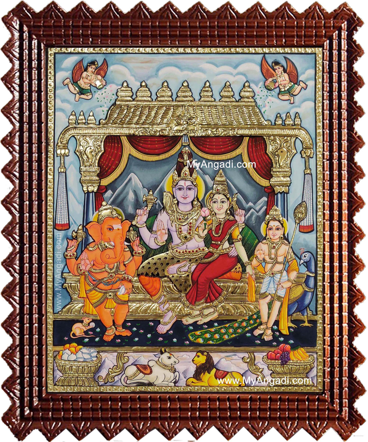Siva Family Paarvathi Ganesh Murugan Tanjore Painting