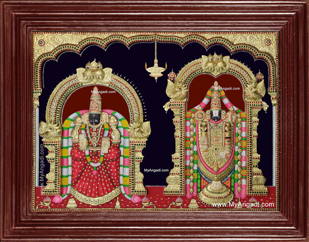 Tirupati Balaji Padmavati Lakshmi 3d Embossed Tanjore Painting