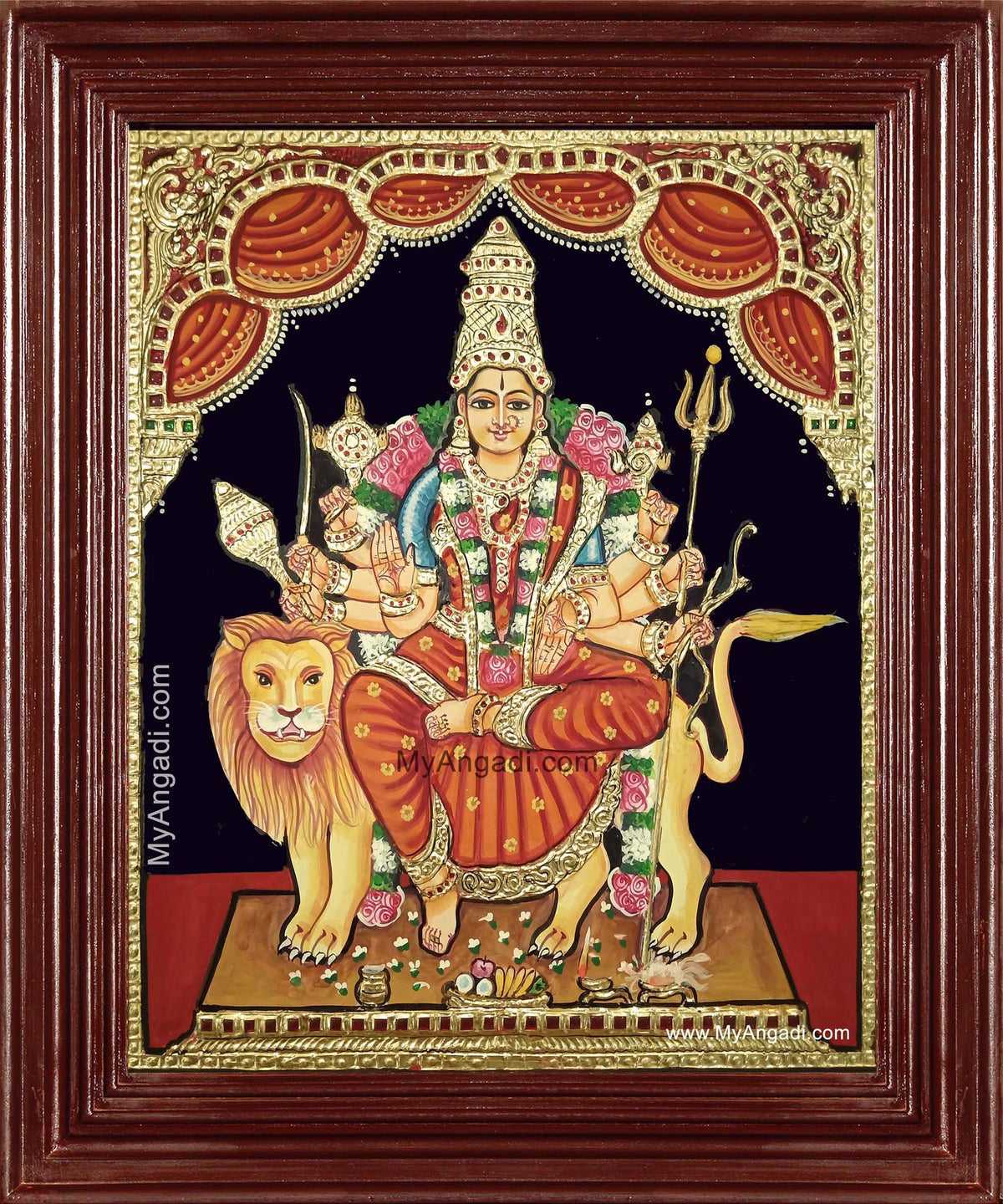 Simhavahini Durgai Amman Tanjore Painting