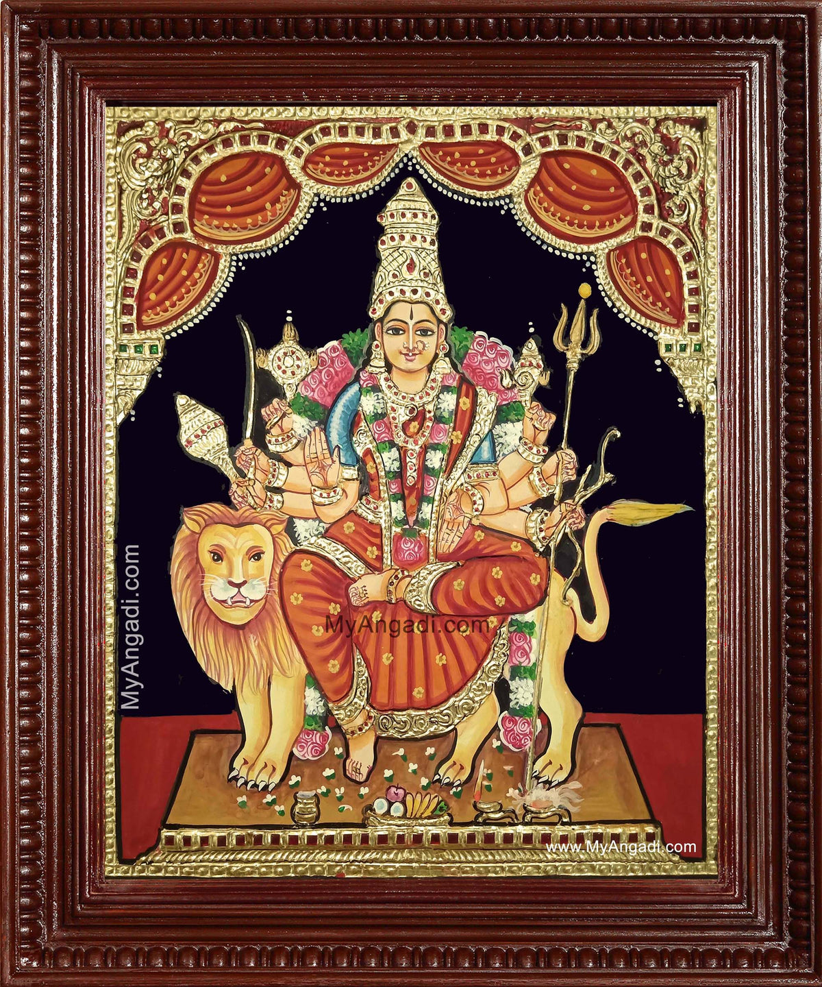 Simhavahini Durgai Amman Tanjore Painting