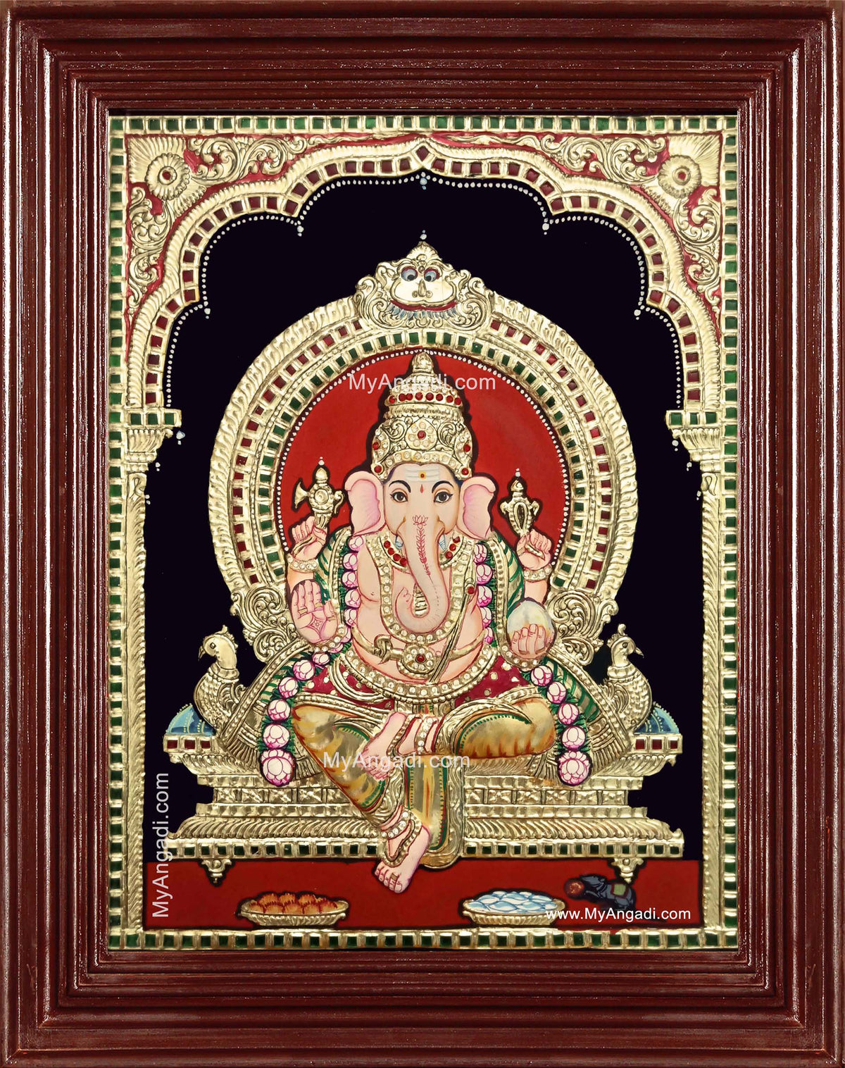 Shri Ganesh Semi Embossed Tanjore Painting