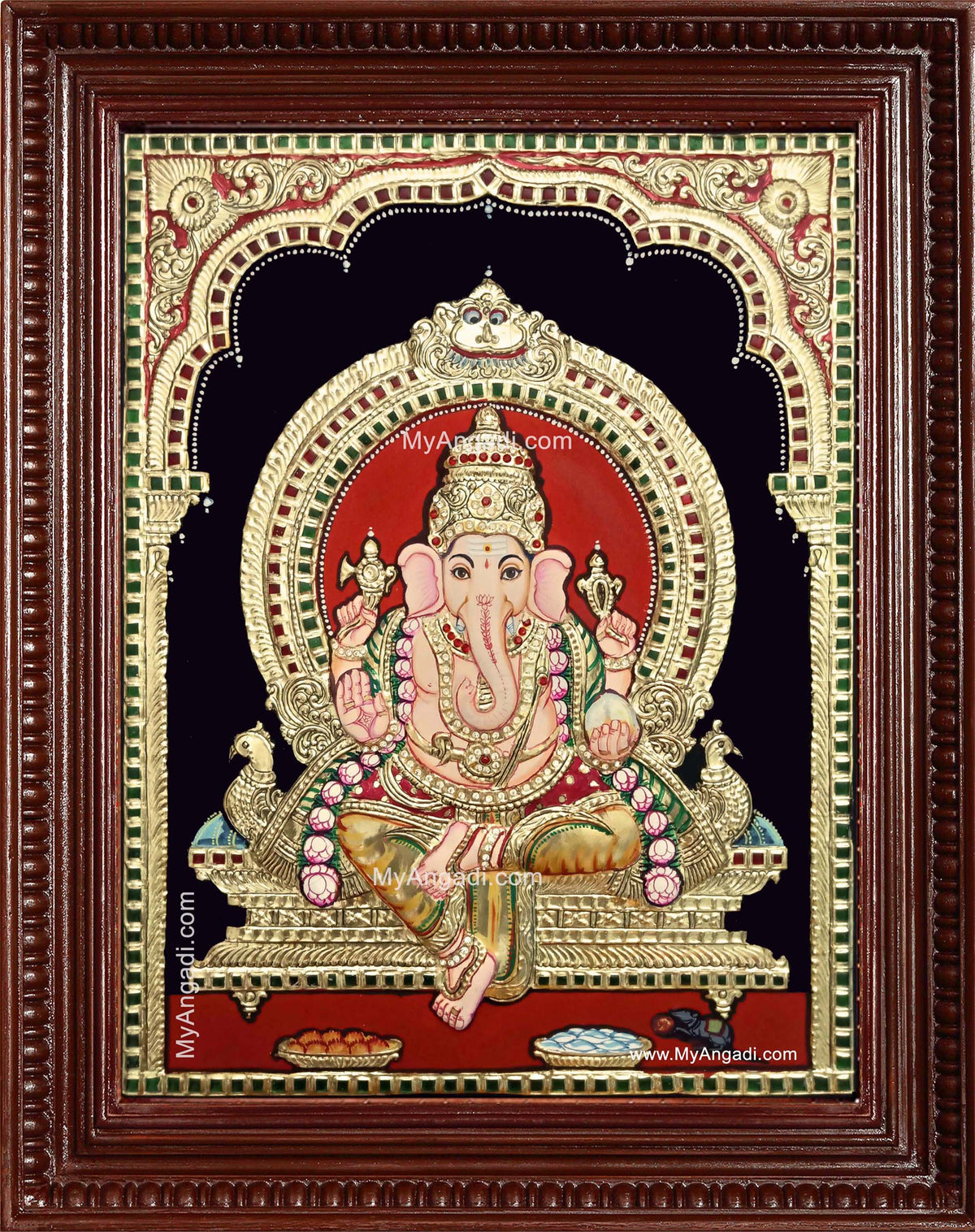 Shri Ganesh Semi Embossed Tanjore Painting