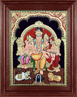 Lord Shiva Parvathi Ganesh Murugan Semi Embossed Tanjore Painting
