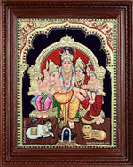 Lord Shiva Parvathi Ganesh Murugan Semi Embossed Tanjore Painting