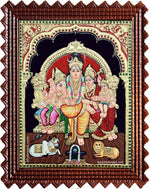Lord Shiva Parvathi Ganesh Murugan Semi Embossed Tanjore Painting