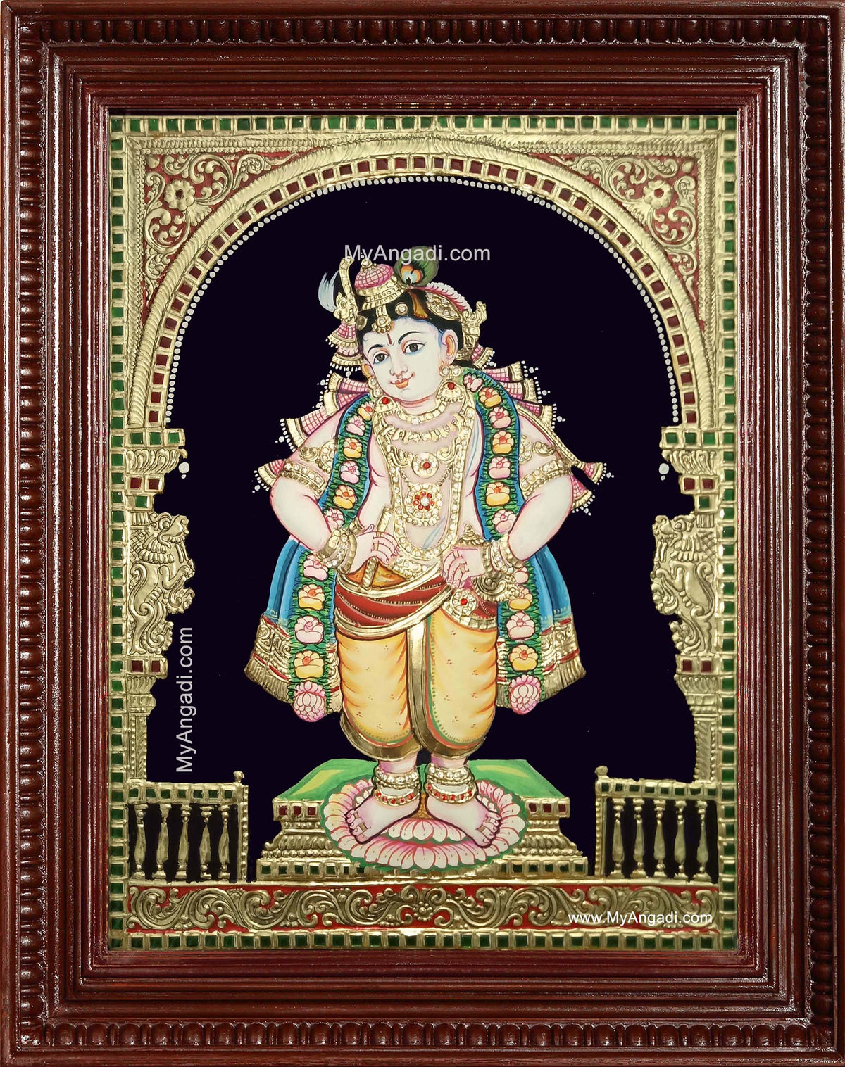 Mapillai Krishna Semi Embossed Tanjore Painting
