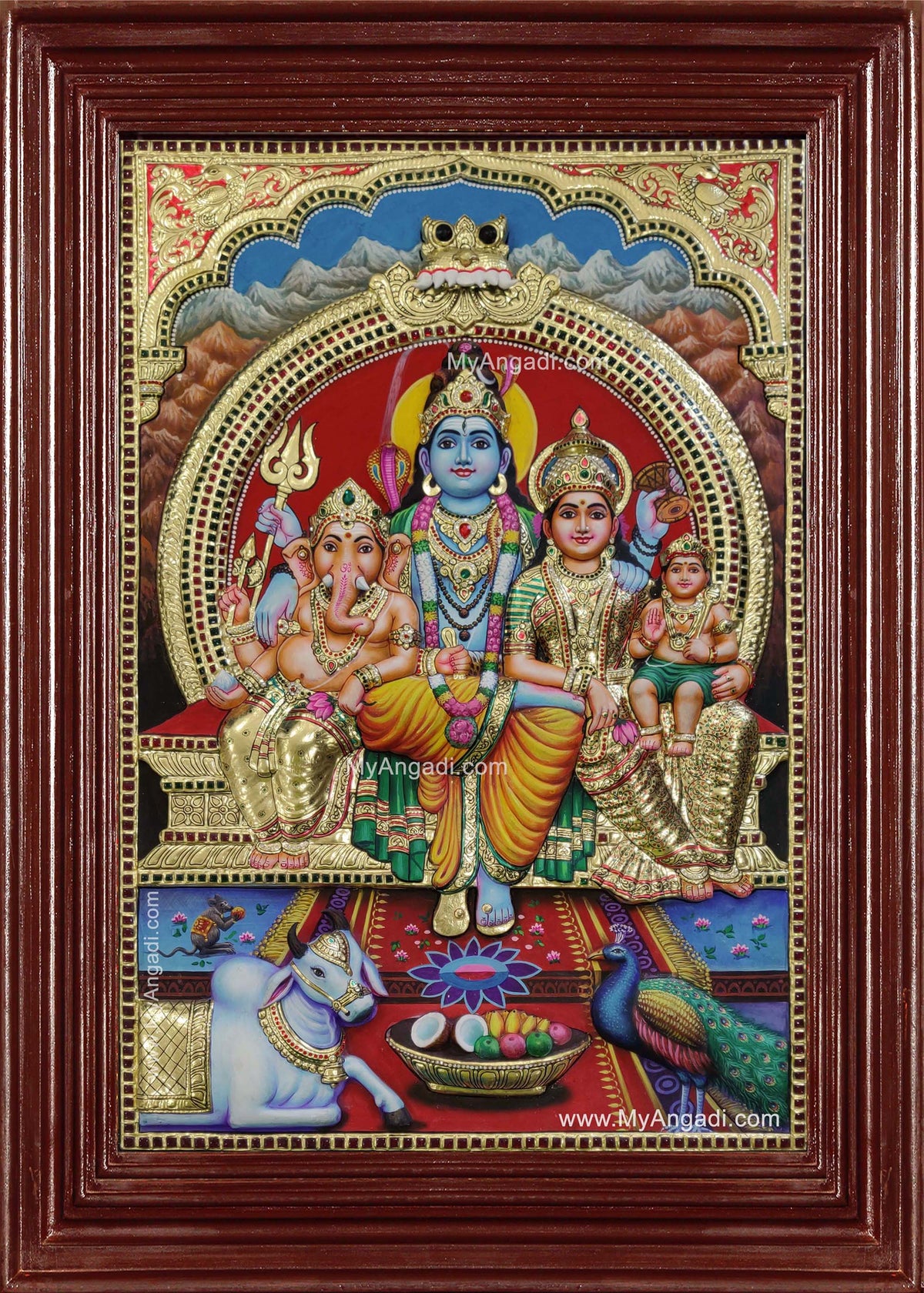 Shiva Parvathi Ganesha Murugan 3d Embossed Tanjore Painting