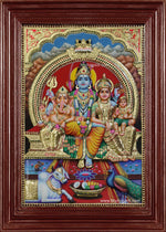 Shiva Parvathi Ganesha Murugan 3d Embossed Tanjore Painting