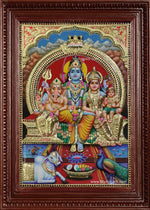 Shiva Parvathi Ganesha Murugan 3d Embossed Tanjore Painting