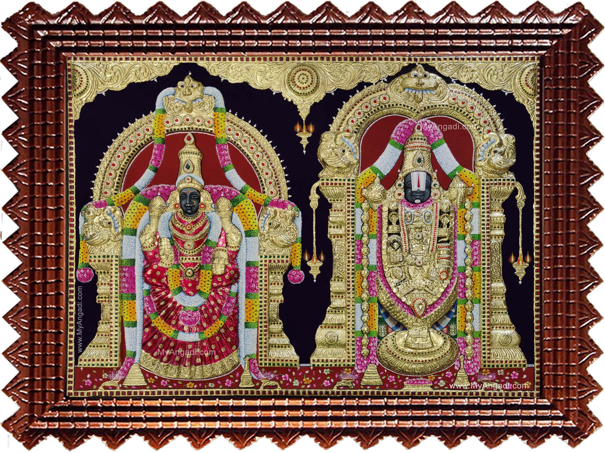 Thirupathi Balaji Perumal Alamelumanga 3d Embossed Tanjore Painting