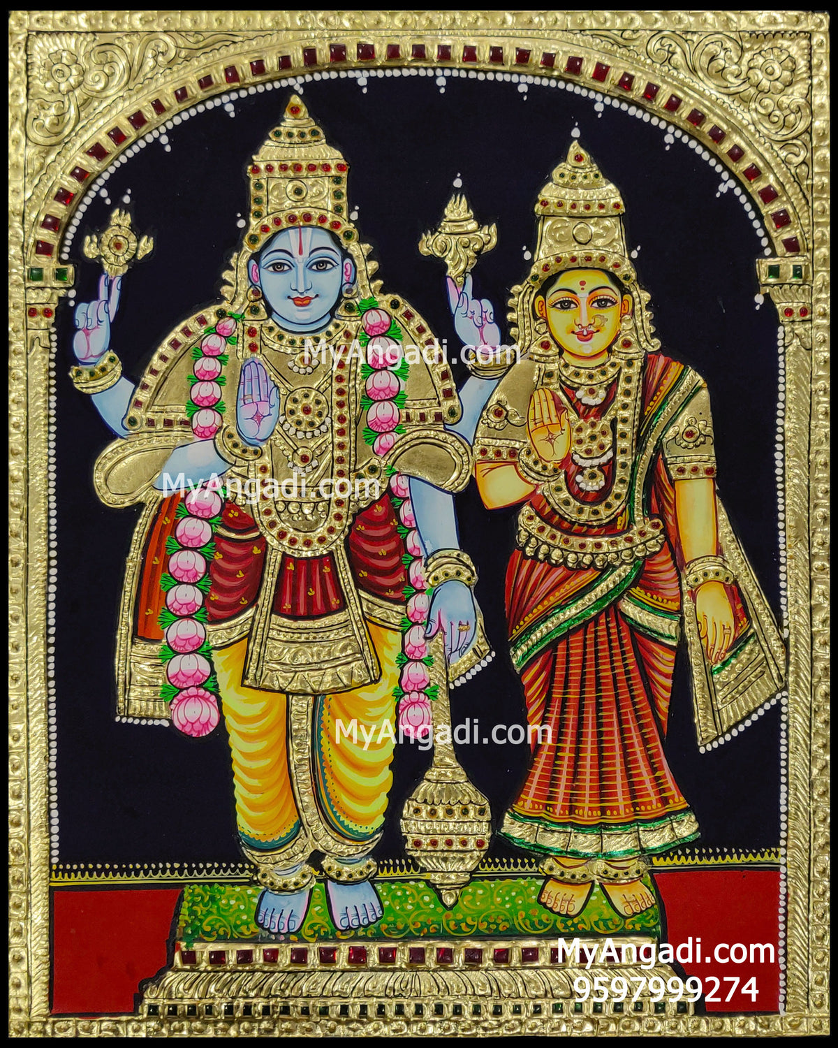 Vishnu and Lakshmi Tanjore Painting, Vishnu and Lakshmi Tanjore Painting
