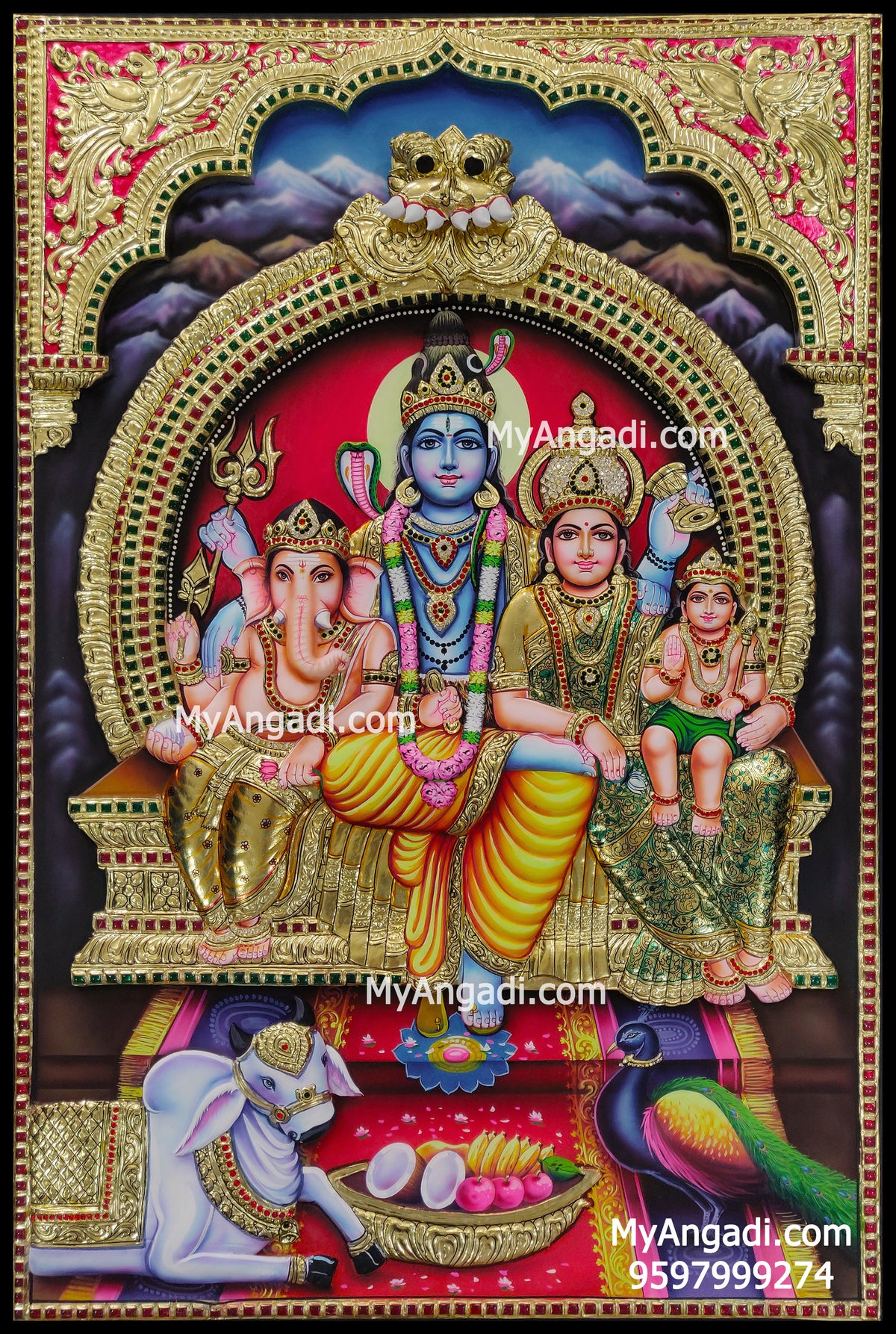 Shiva Family 3d Tanjore Painting