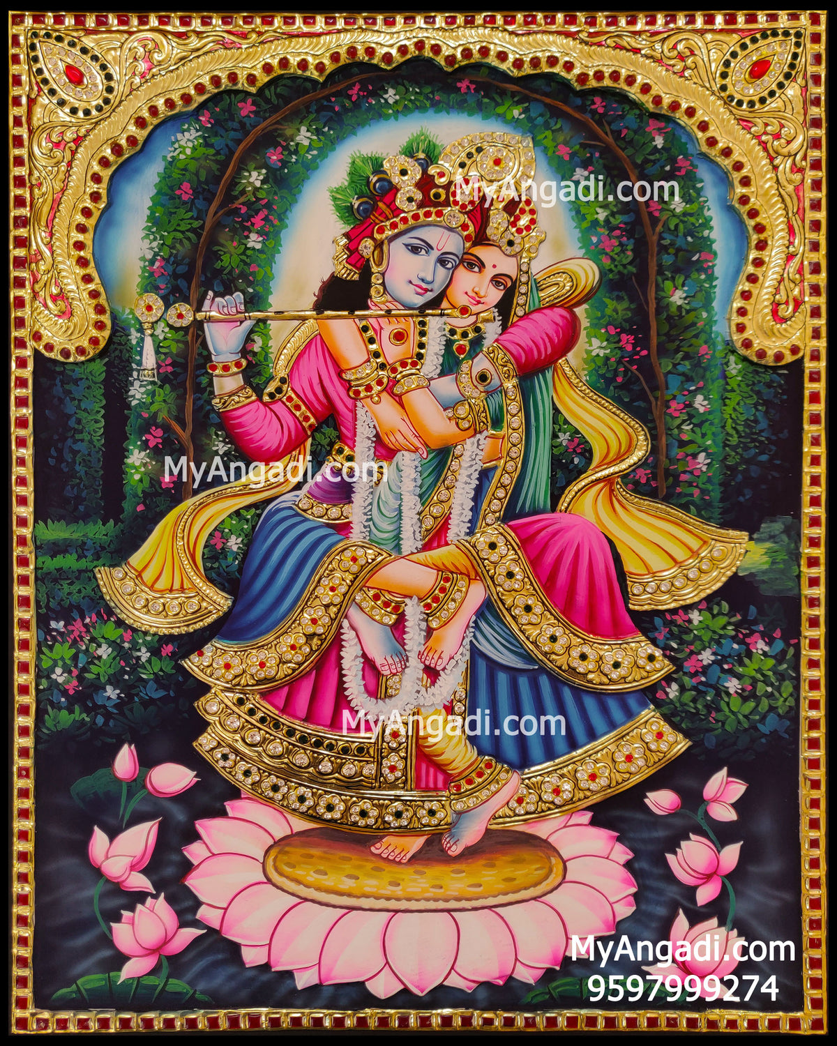 Radha Krishna Double Emboss Tanjore Painting