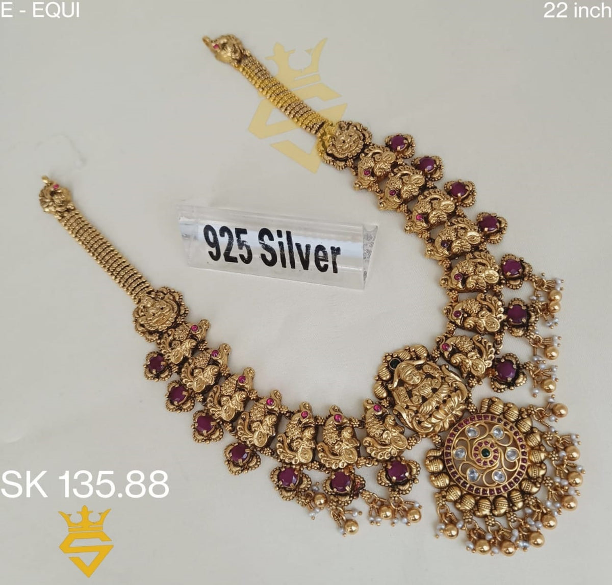 Kanakdharaa - Pure Silver Haram with Gold Polish