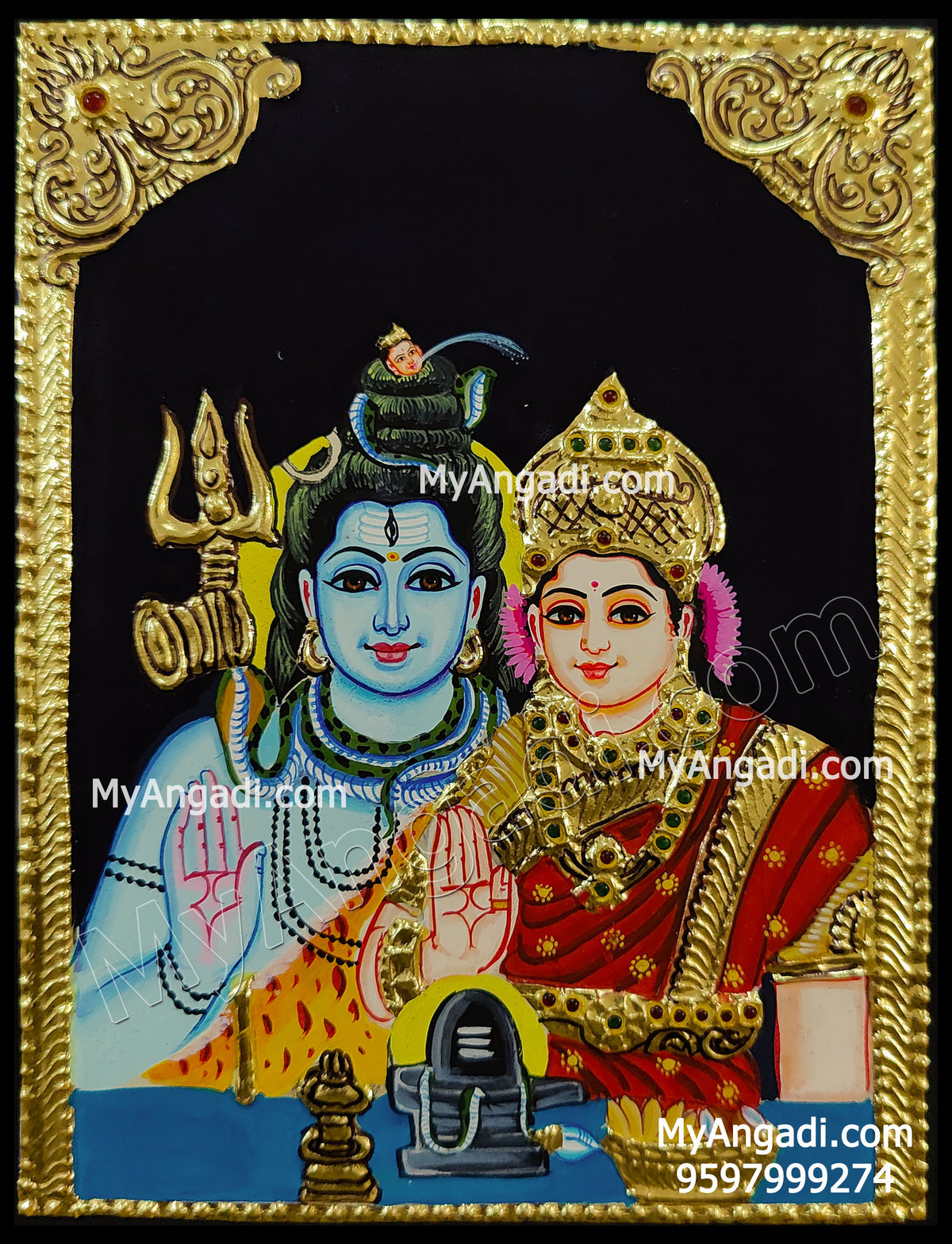 Sivan Parvathi Small Size Tanjore Painting
