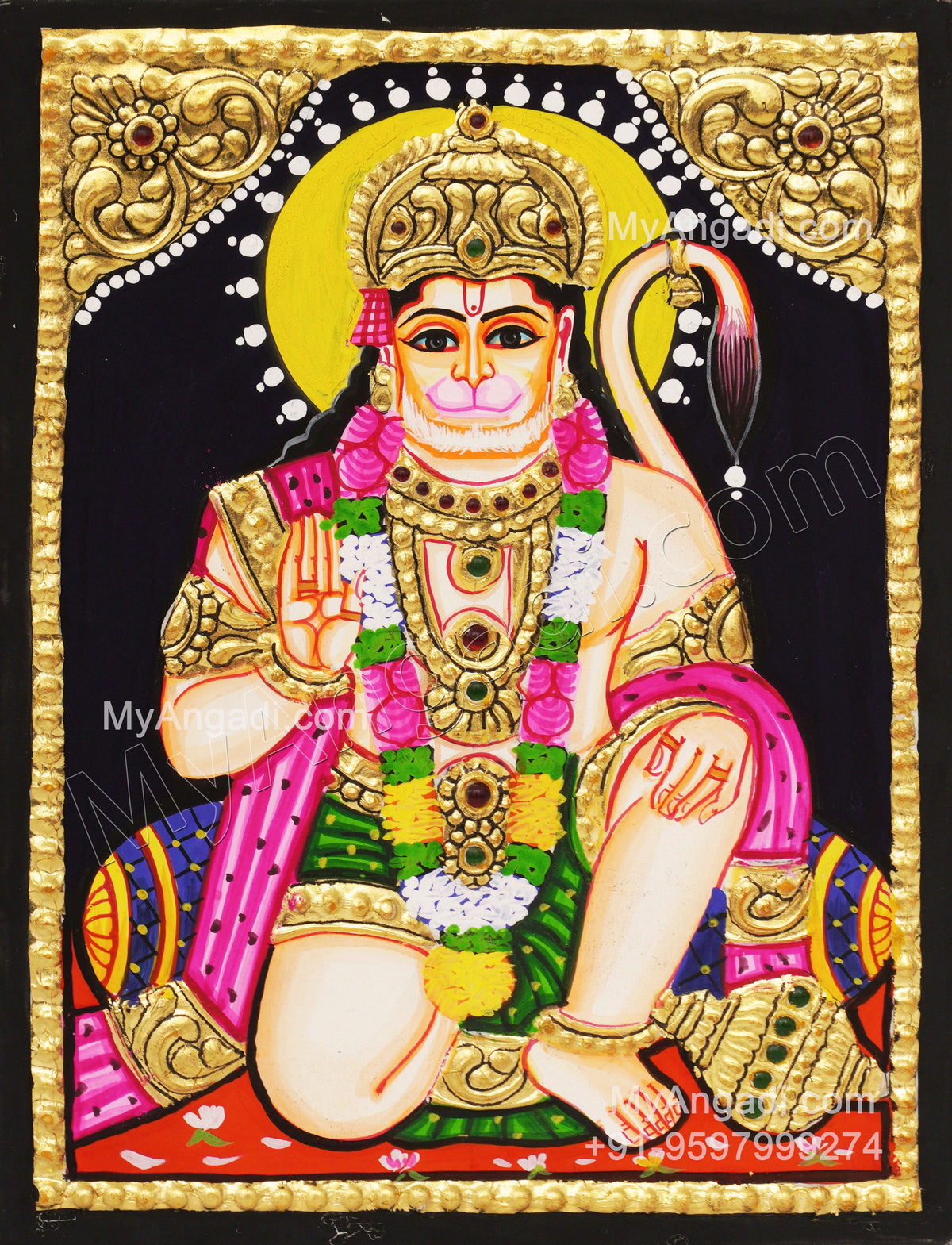 Lord Hanuman Small Size Tanjore Painting