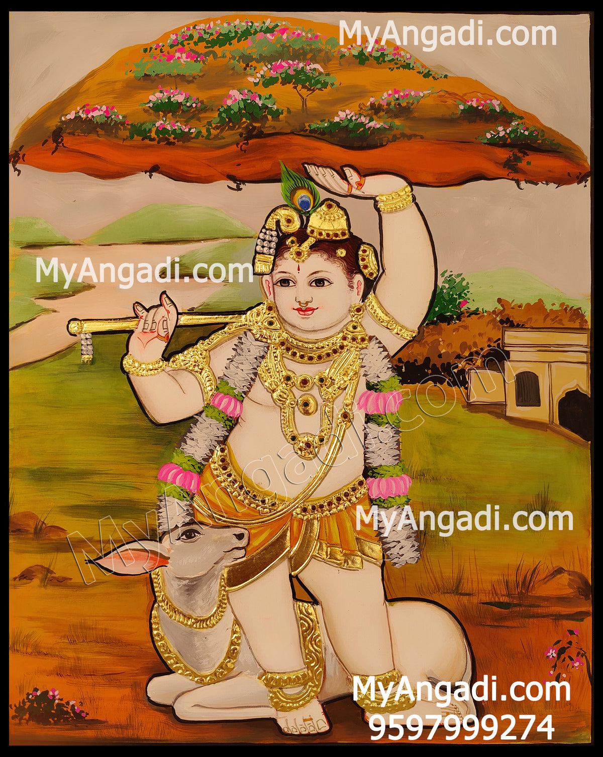 Govardhana Krishna Tanjore Painting