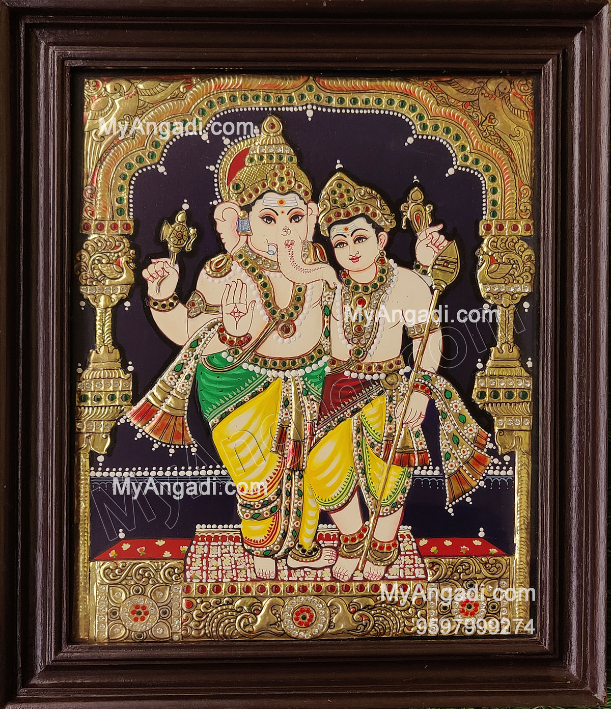 Ganesha With Murugan Tanjore Painting