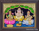 3 Panel LakshmiGanesha SaraswathiTanjore Painting