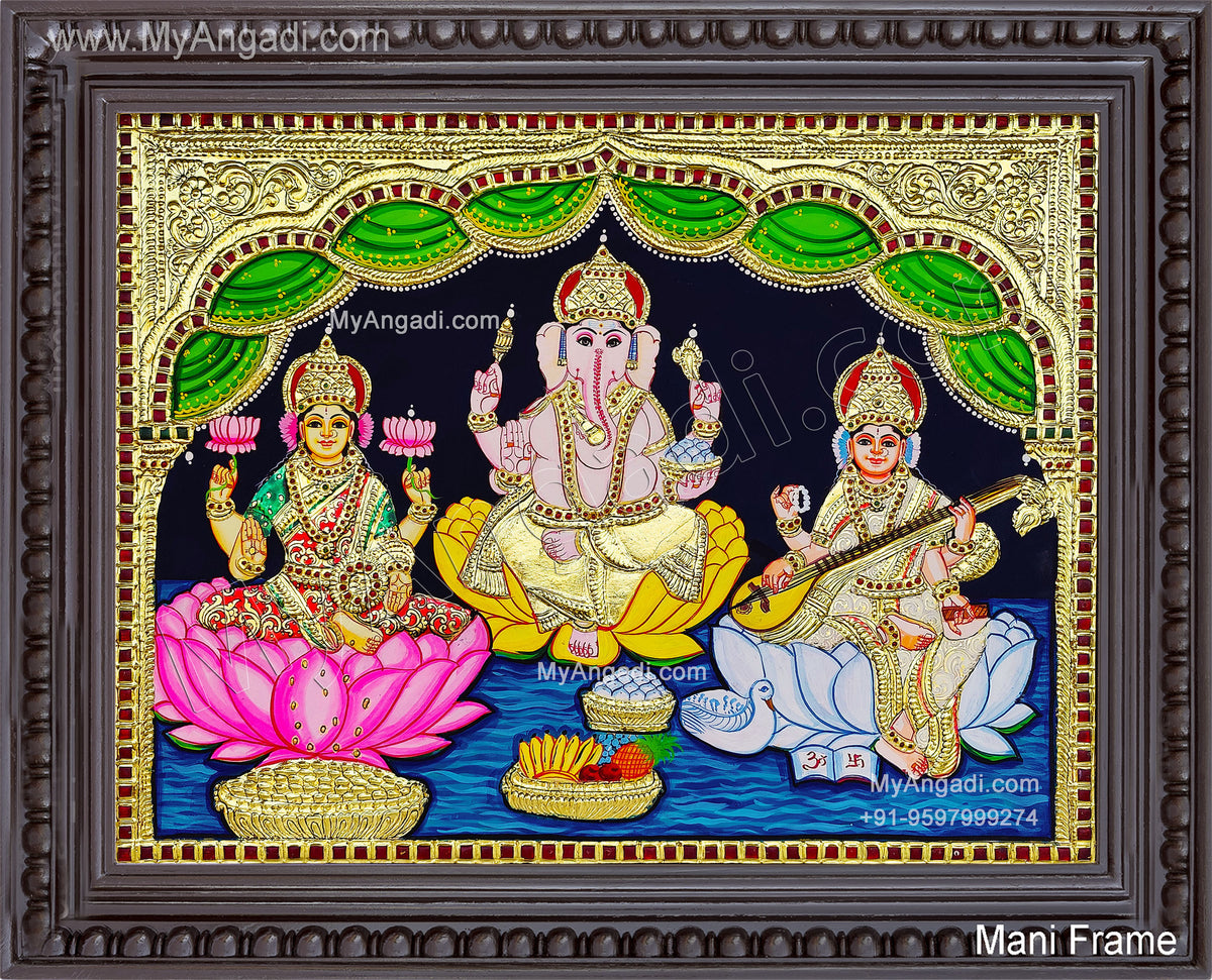3 Panel LakshmiGanesha SaraswathiTanjore Painting