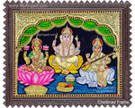 3 Panel LakshmiGanesha SaraswathiTanjore Painting