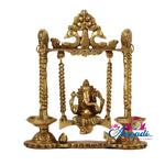 Ganesha Swinging With Lamp Brass Statue