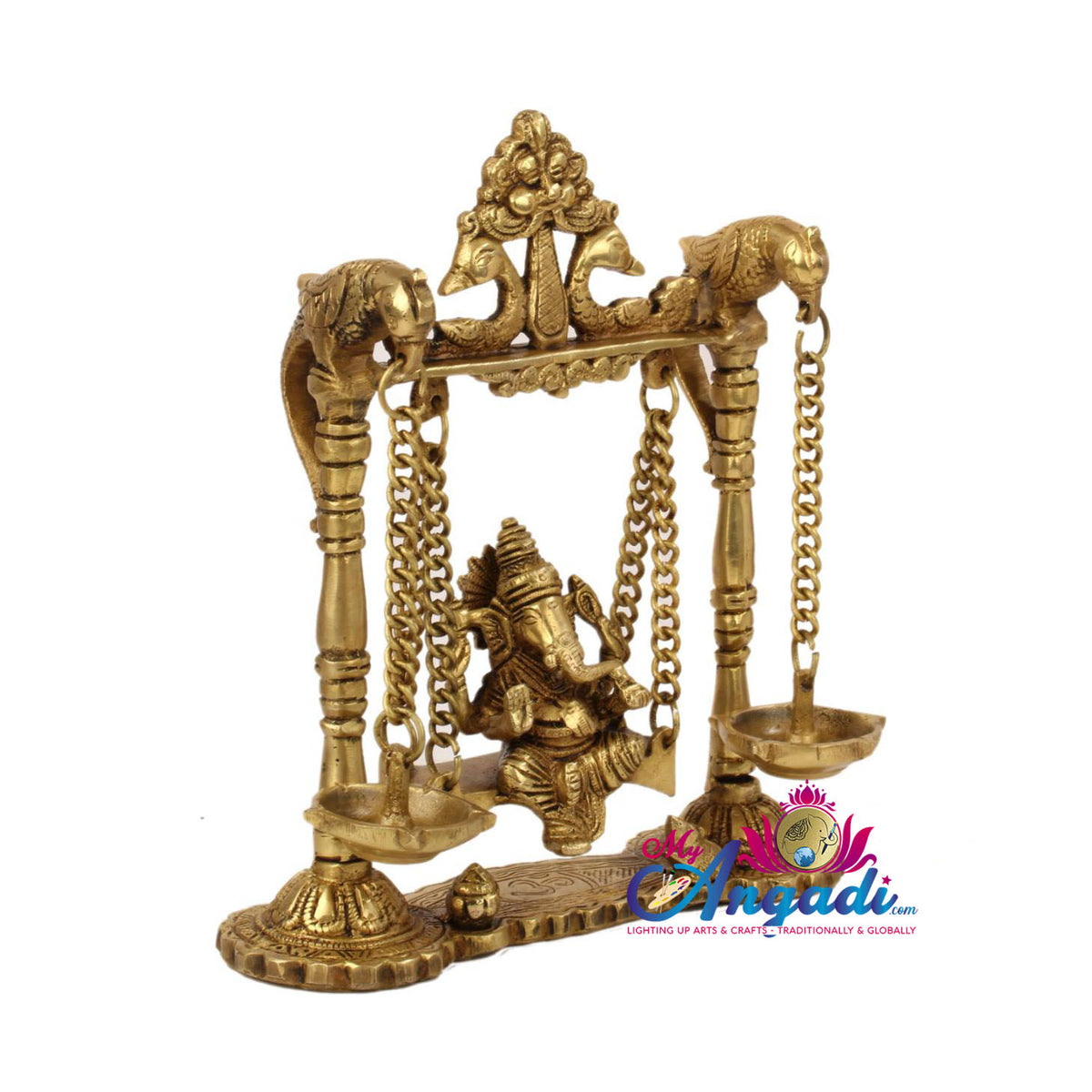 Ganesha Swinging With Lamp Brass Statue