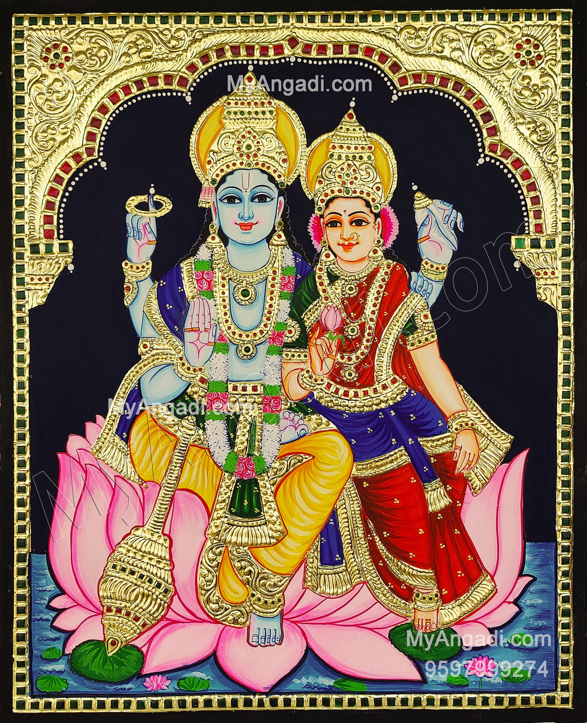 Vishnu and Lakshmi Tanjore Painting, Vishnu and Lakshmi Tanjore Painting