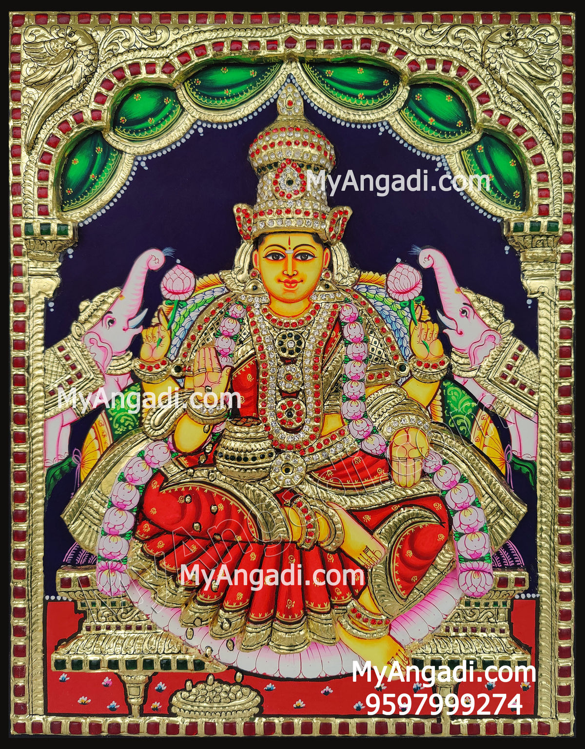 Gajalakshmi 3d Embossed Tanjore Painting