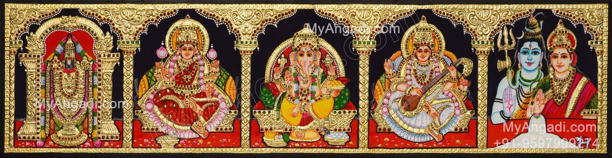 Panel Balaji Lakshmi Sivan Parvathi Ganesha Saraswathi Tanjore Painting