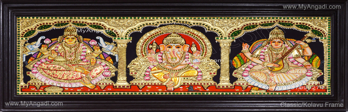 3 Panel Ganesha Lakshmi Saraswathi Tanjore Painting